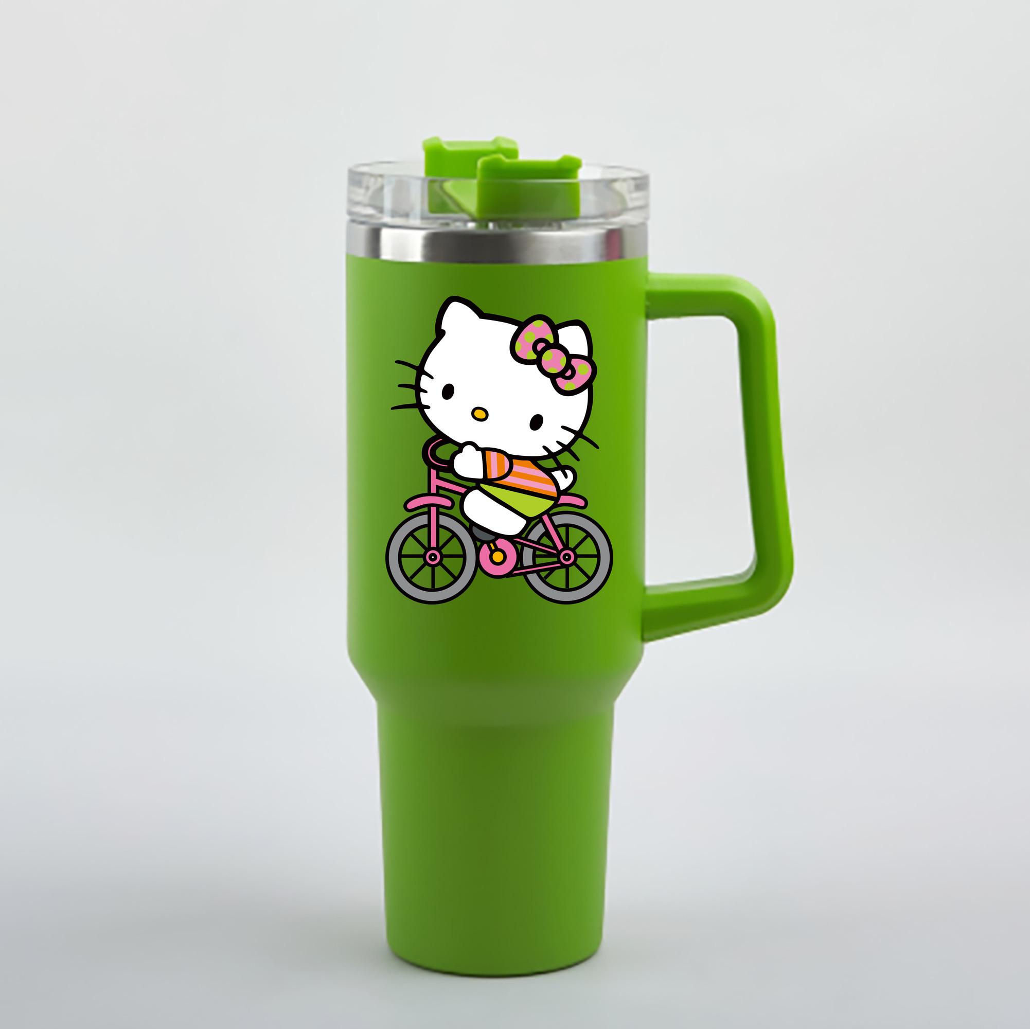 （画像用） Hello Kitty ハローキティ 1200mL車用タンブラー - クリスタルステッカー（プラスチックストロー付き）